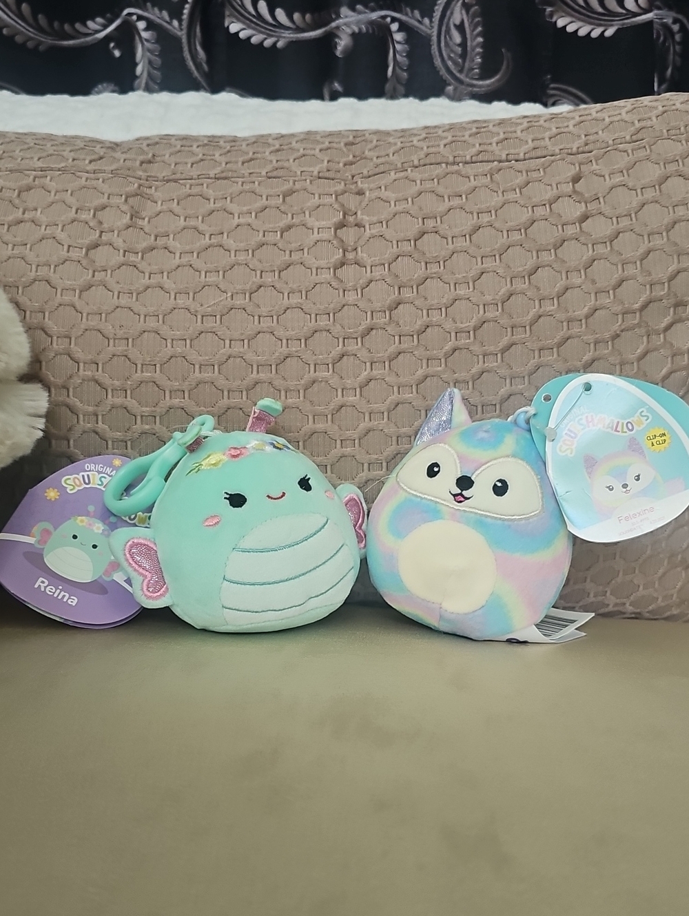 Squishmallows Mint Reina & Pastel Rainbow Fox Plush Keychain Duo